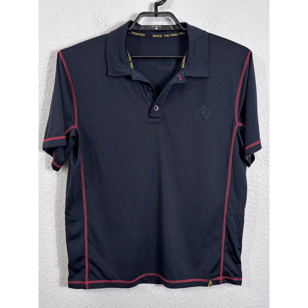 Star Trek Polo Shirt Mens L Black Red Contrast Stitching Logo